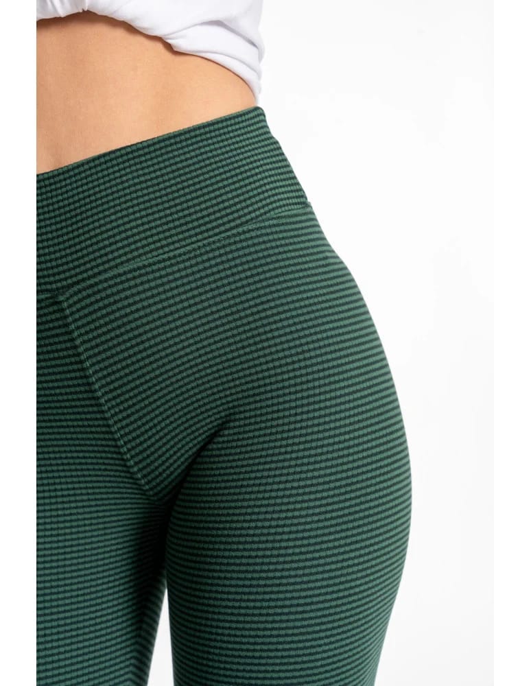Legginsy damskie - Damskie legginsy z wysokim stanem i prążkowaną strukturą ZIELONY  - produkt moraj.pl 6