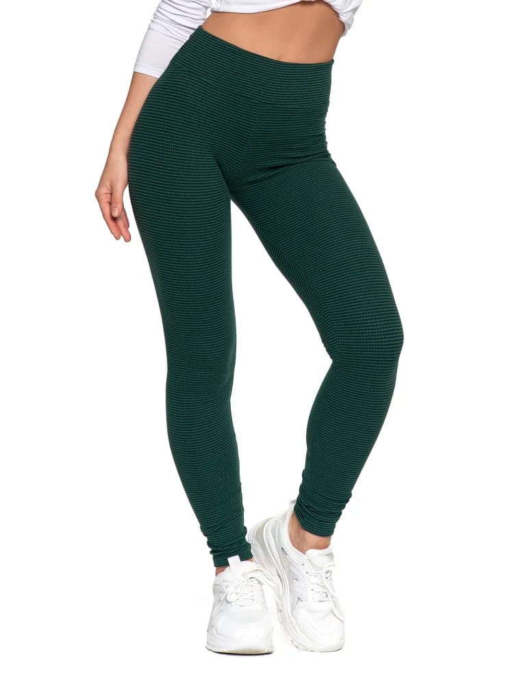 Legginsy damskie - Damskie legginsy z wysokim stanem i prążkowaną strukturą ZIELONY  - produkt moraj.pl 7
