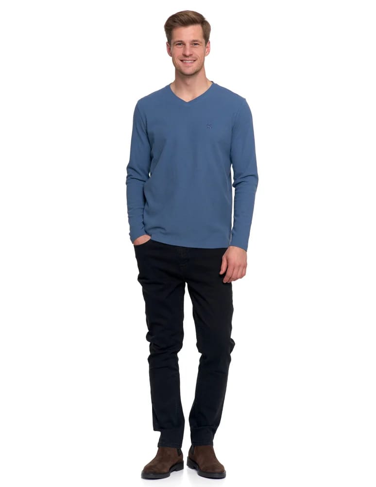 Koszulki i Tank Topy - Koszulka męska longsleeve z dekoltem w serek i haftem JEANS - produkt moraj.pl 5
