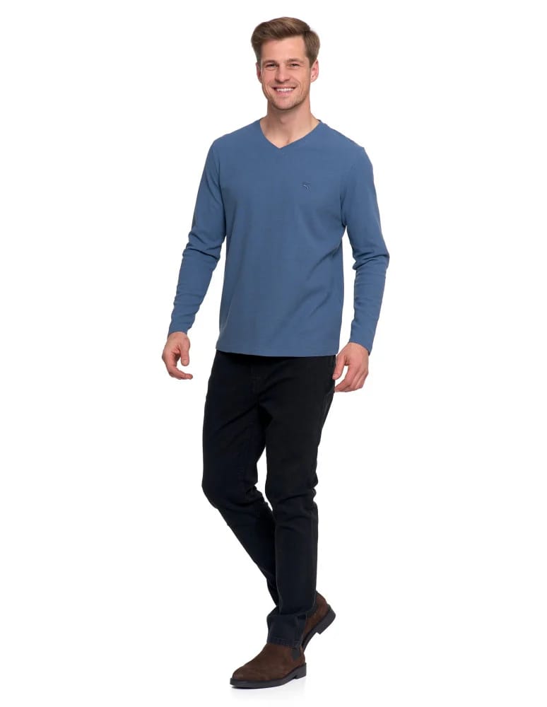 Koszulki i Tank Topy - Koszulka męska longsleeve z dekoltem w serek i haftem JEANS - produkt moraj.pl 6