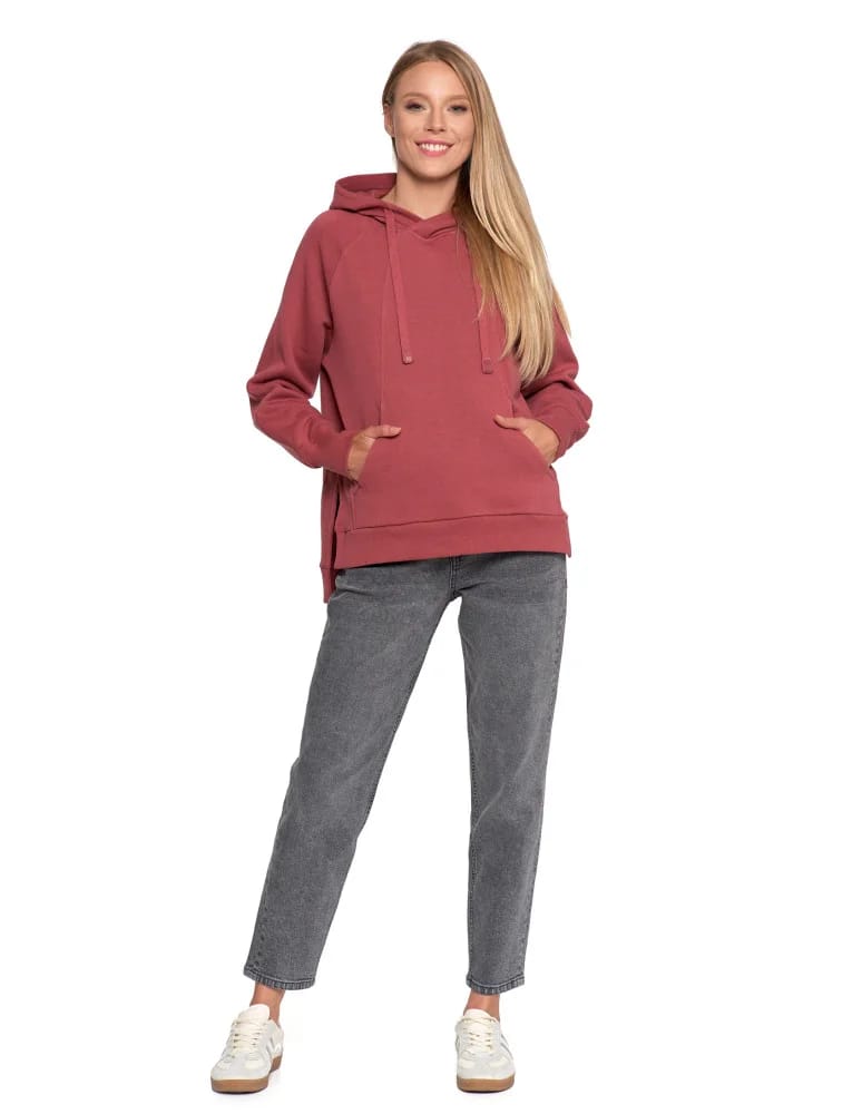 Bluzy damskie - Bluza damska dresowa bawełniana luźna ocieplana RÓŻOWY  - produkt moraj.pl 5