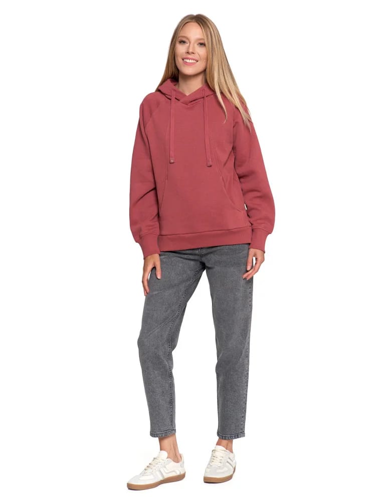 Bluzy damskie - Bluza damska dresowa bawełniana luźna ocieplana RÓŻOWY  - produkt moraj.pl 11