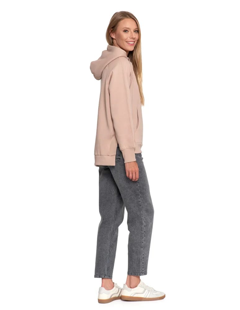Bluzy damskie - Bluza damska dresowa bawełniana luźna ocieplana BEŻOWY - produkt moraj.pl 13