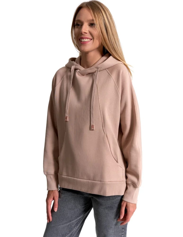 Bluzy damskie - Bluza damska dresowa bawełniana luźna ocieplana BEŻOWY - produkt moraj.pl 8