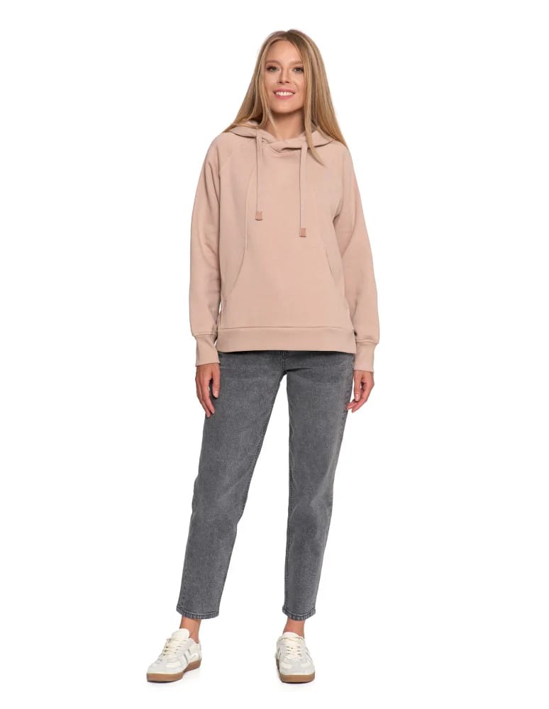 Bluzy damskie - Bluza damska dresowa bawełniana luźna ocieplana BEŻOWY - produkt moraj.pl 14