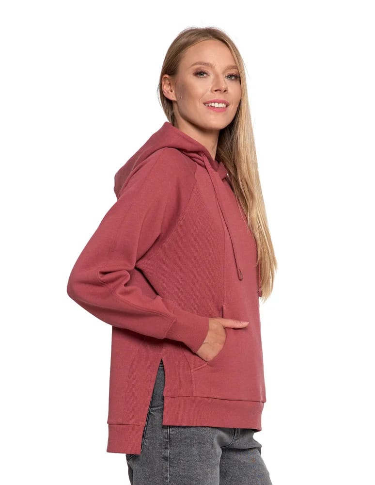 Bluzy damskie - Bluza damska dresowa bawełniana luźna ocieplana RÓŻOWY  - produkt moraj.pl 4