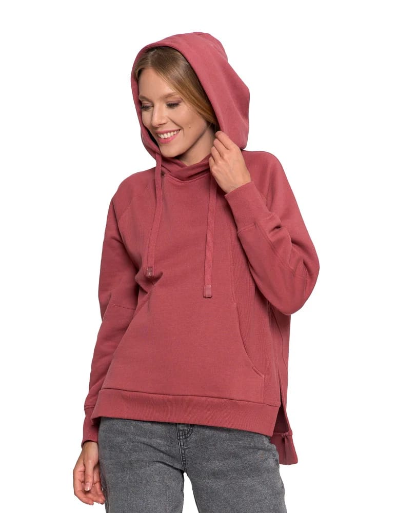 Bluzy damskie - Bluza damska dresowa bawełniana luźna ocieplana RÓŻOWY  - produkt moraj.pl 15