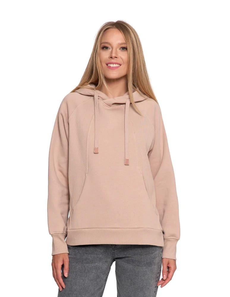 Bluzy damskie - Bluza damska dresowa bawełniana luźna ocieplana BEŻOWY - produkt moraj.pl 15