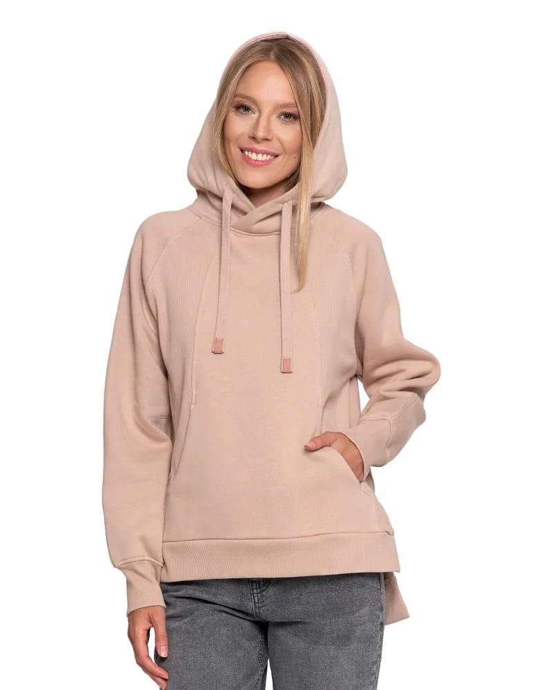 Bluzy damskie - Bluza damska dresowa bawełniana luźna ocieplana BEŻOWY - produkt moraj.pl 5
