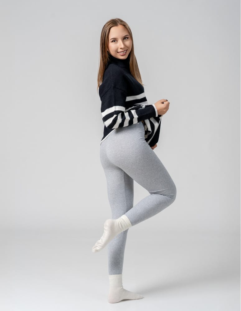 Legginsy damskie - Klasyczne legginsy ocieplane damskie JASNY SZARY  - produkt moraj.pl 6