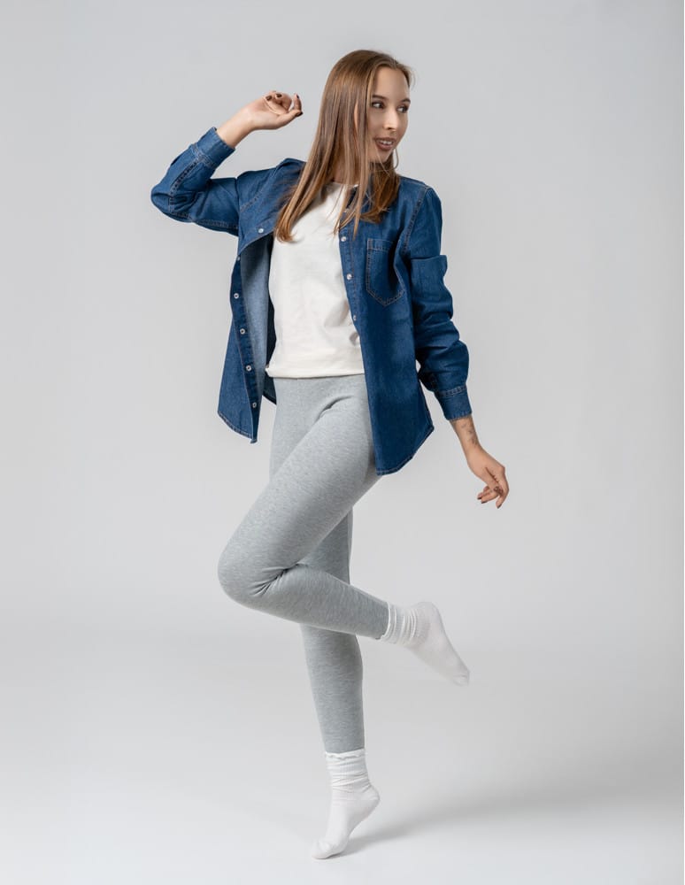 Legginsy damskie - Klasyczne bawełniane legginsy damskie JASNY SZARY - produkt moraj.pl 6