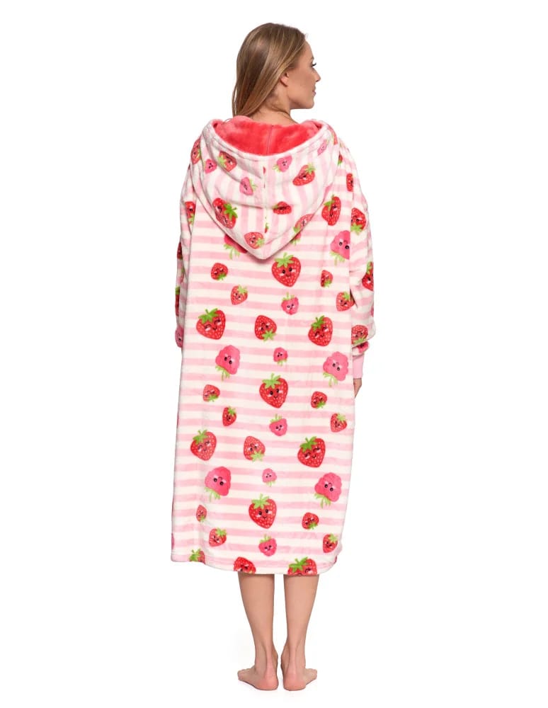 Kocobluzy - Kocobluza damska z kapturem i kieszenią w truskawkę RÓŻOWY  - produkt moraj.pl 2