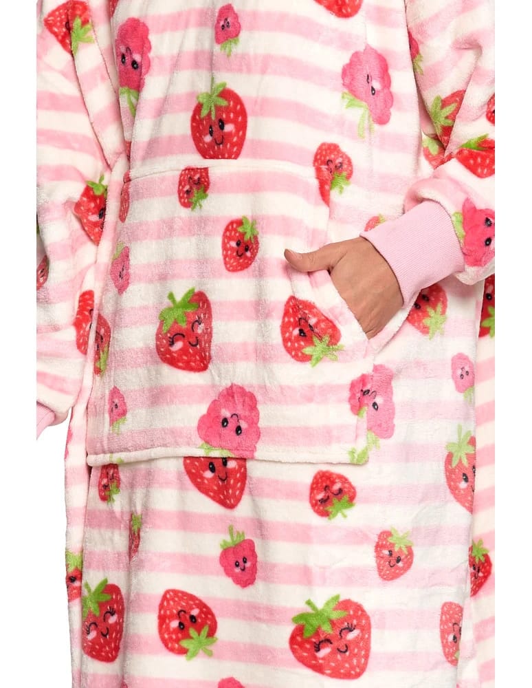 Kocobluzy - Kocobluza damska z kapturem i kieszenią w truskawkę RÓŻOWY  - produkt moraj.pl 4