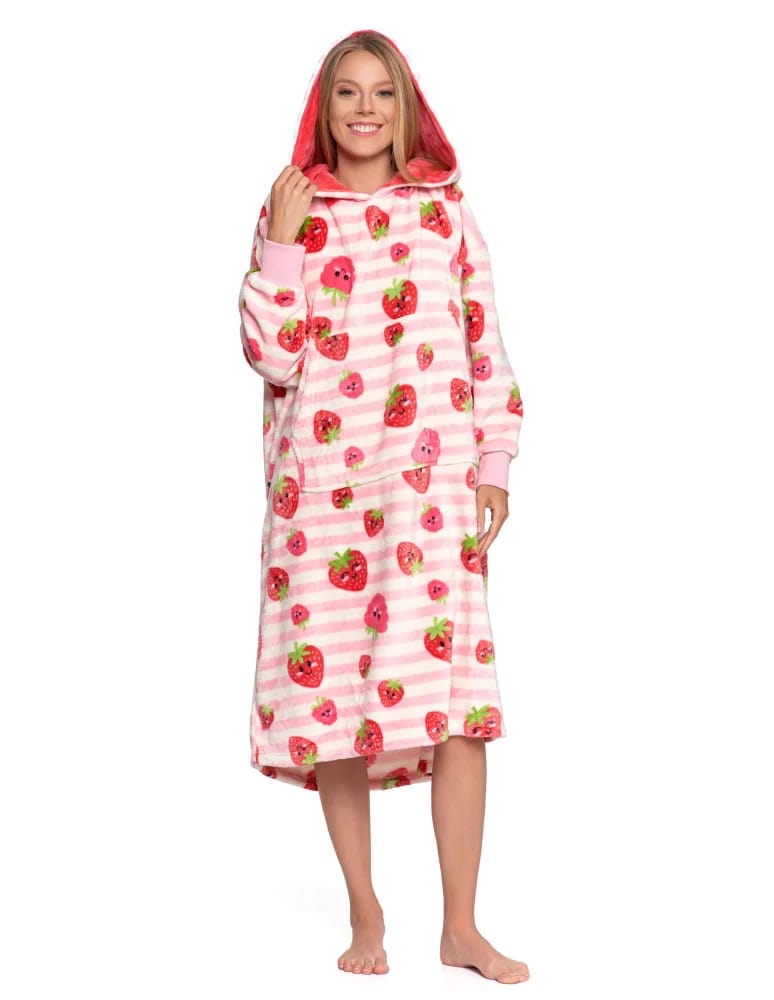 Kocobluzy - Kocobluza damska z kapturem i kieszenią w truskawkę RÓŻOWY  - produkt moraj.pl 6