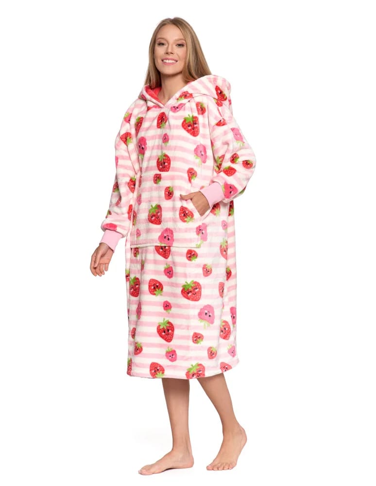 Kocobluzy - Kocobluza damska z kapturem i kieszenią w truskawkę RÓŻOWY  - produkt moraj.pl 7