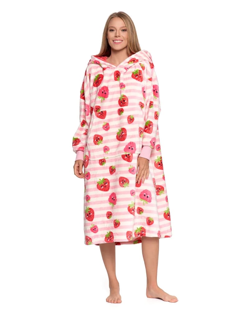 Kocobluzy - Kocobluza damska z kapturem i kieszenią w truskawkę RÓŻOWY  - produkt moraj.pl 8