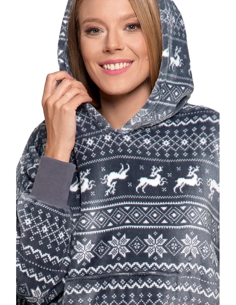 Piżamy damskie - Kocobluza unisex luźna SZARY  - produkt moraj.pl 4