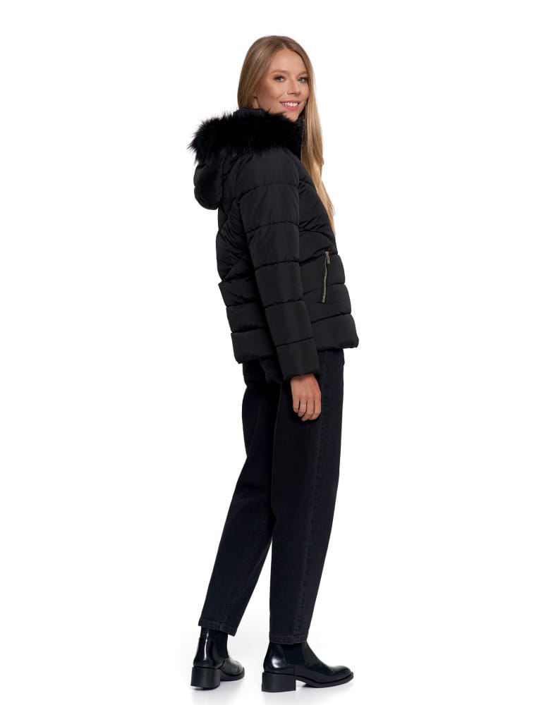 Kurtki i kamizelki - Damska kurtka pikowana z futerkiem CZARNY  - produkt moraj.pl 13