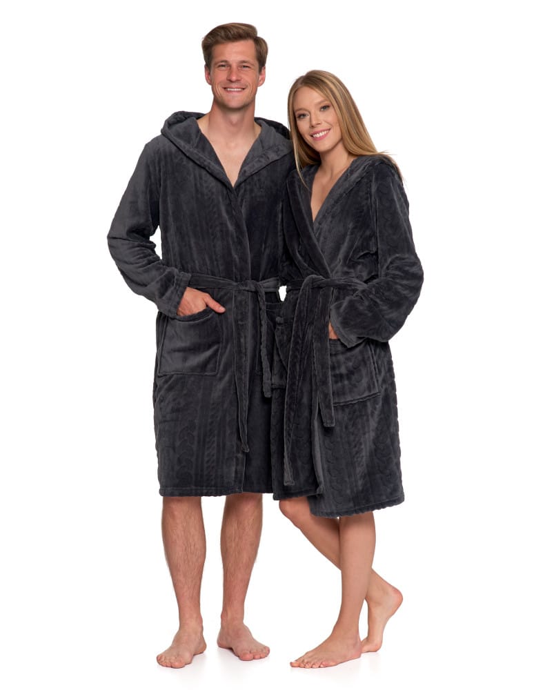 Piżamy damskie - Ciepły szlafrok unisex z kapturem GRAFIT  - produkt moraj.pl 2