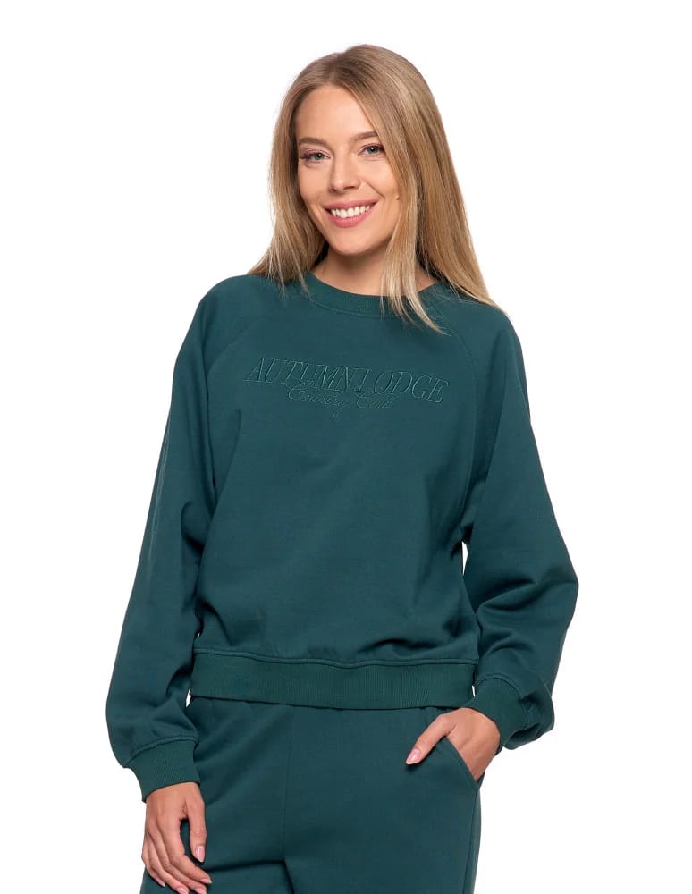Bluzy damskie - Bluza damska dresowa z haftem ocieplana ZIELONY - produkt moraj.pl 7