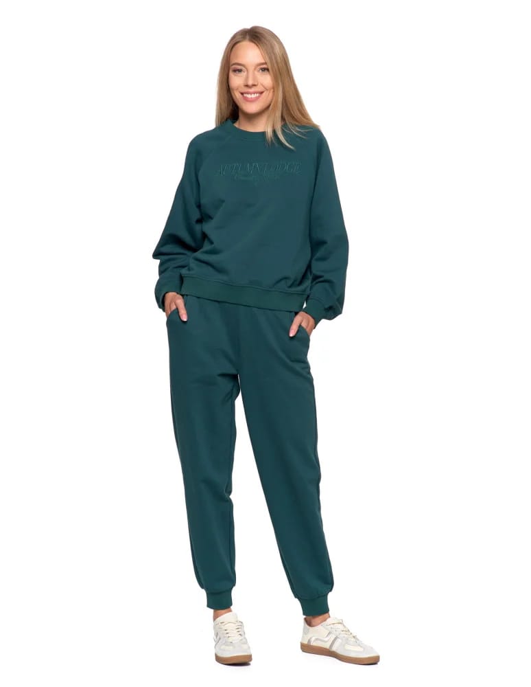 Bluzy damskie - Bluza damska dresowa z haftem ocieplana ZIELONY - produkt moraj.pl 9