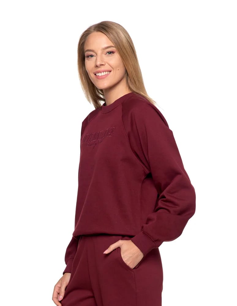 Bluzy damskie - Bluza damska dresowa z haftem ocieplana BORDOWY - produkt moraj.pl 8