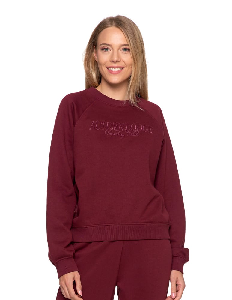 Bluza damska dresowa z haftem ocieplana BORDOWY