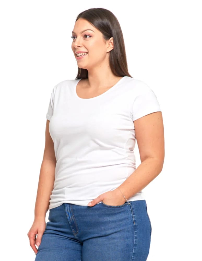 Koszulki i T-shirty - T-shirt damski z okrągłym dekoltem plus size BIAŁY  - produkt moraj.pl 3