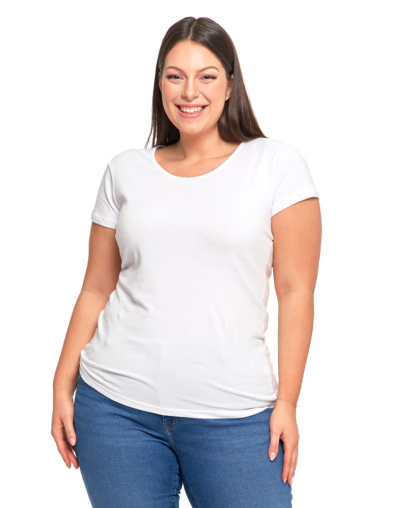 Koszulki i T-shirty - T-shirt damski z okrągłym dekoltem plus size BIAŁY - produkt moraj.pl 1