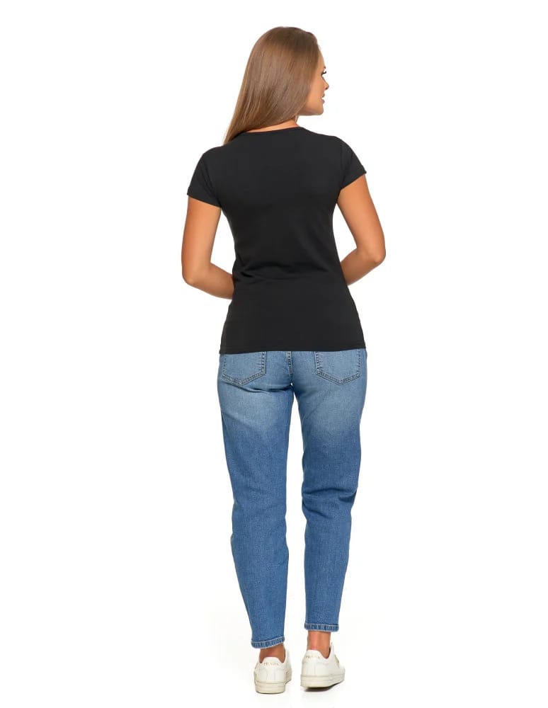 Koszulki i T-shirty - T-shirt damski bawełniany z krótkim rękawkiem jednokolorowy CZARNY - produkt moraj.pl 6