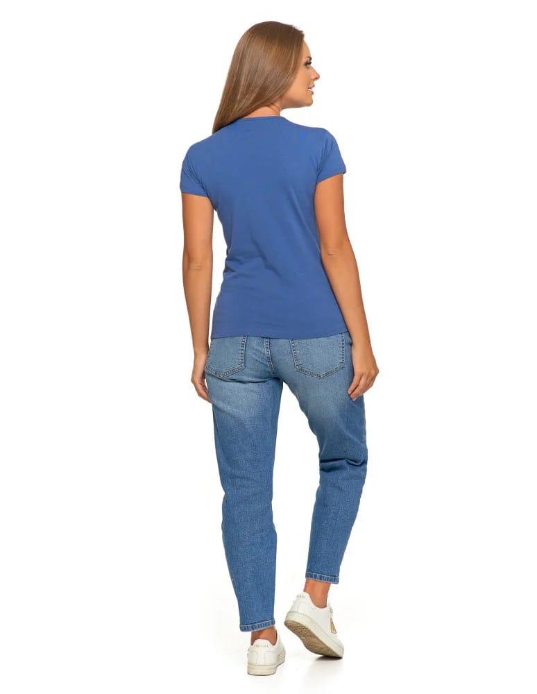 Koszulki i T-shirty - T-shirt damski bawełniany z krótkim rękawkiem jednokolorowy JEANS - produkt moraj.pl 6