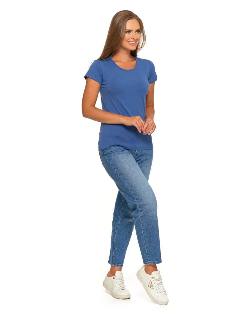 Koszulki i T-shirty - T-shirt damski bawełniany z krótkim rękawkiem jednokolorowy JEANS - produkt moraj.pl 4