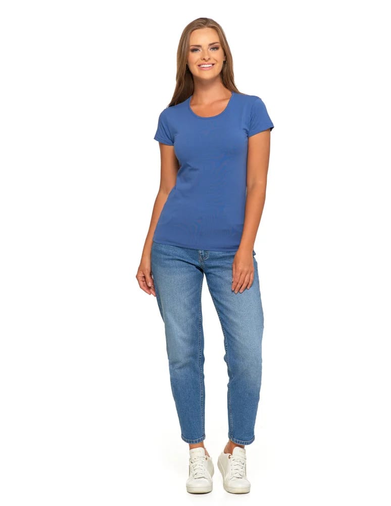 Koszulki i T-shirty - T-shirt damski bawełniany z krótkim rękawkiem jednokolorowy JEANS - produkt moraj.pl 5