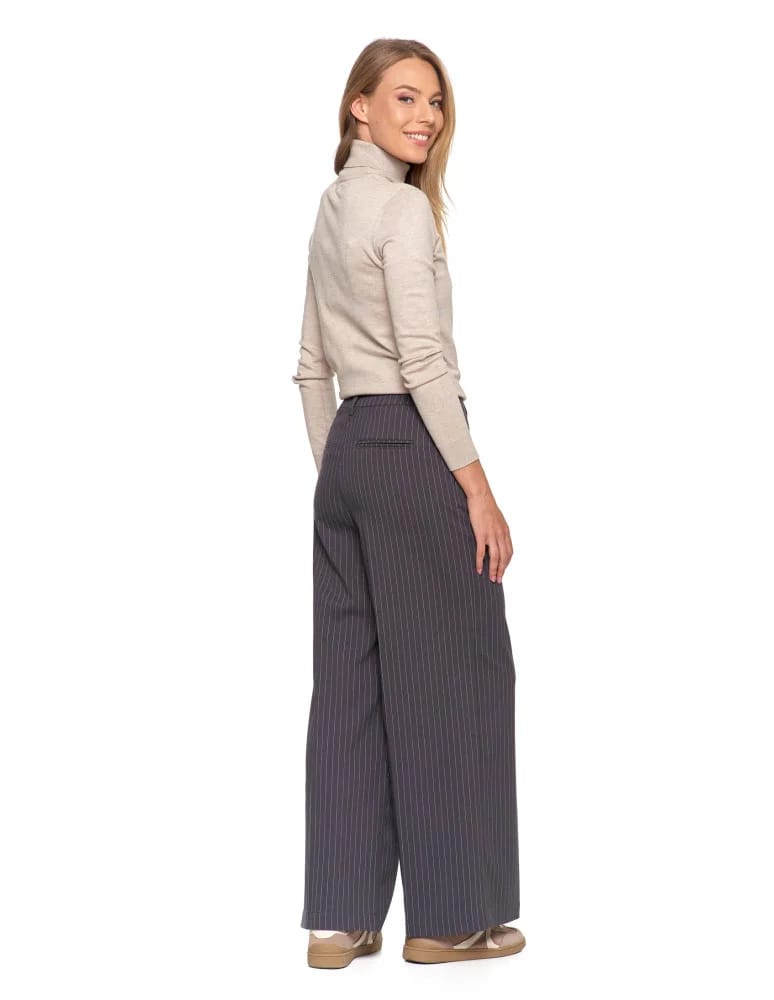 Spodnie damskie - Damskie eleganckie spodnie w kant z szeroką nogawką SZARY  - produkt moraj.pl 3