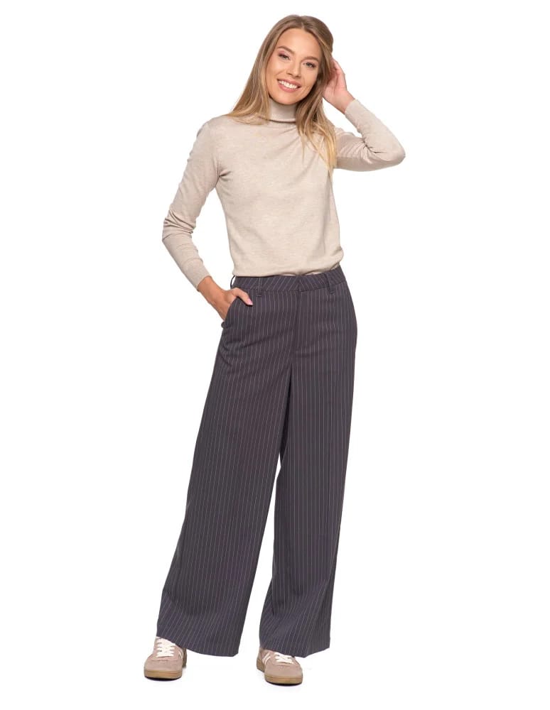 Spodnie damskie - Damskie eleganckie spodnie w kant z szeroką nogawką SZARY  - produkt moraj.pl 6