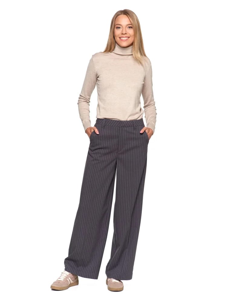 Spodnie damskie - Damskie eleganckie spodnie w kant z szeroką nogawką SZARY  - produkt moraj.pl 7