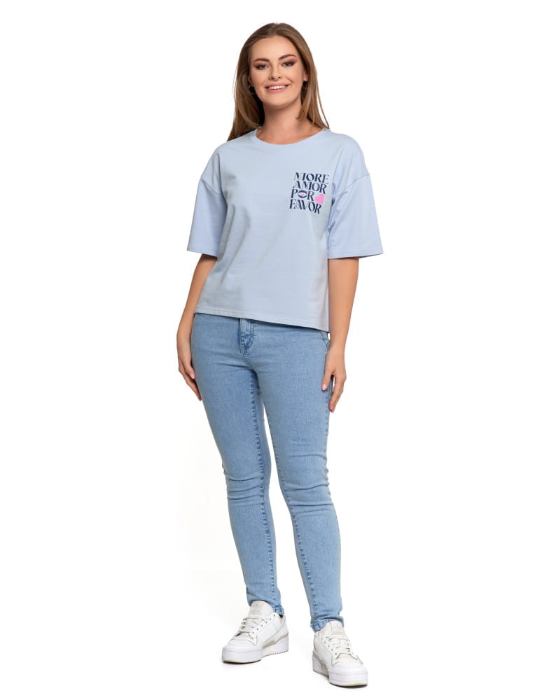 Koszulki z krótkim rękawem - T-shirt damski o luźnym kroju z napisami SZARY - produkt moraj.pl 33
