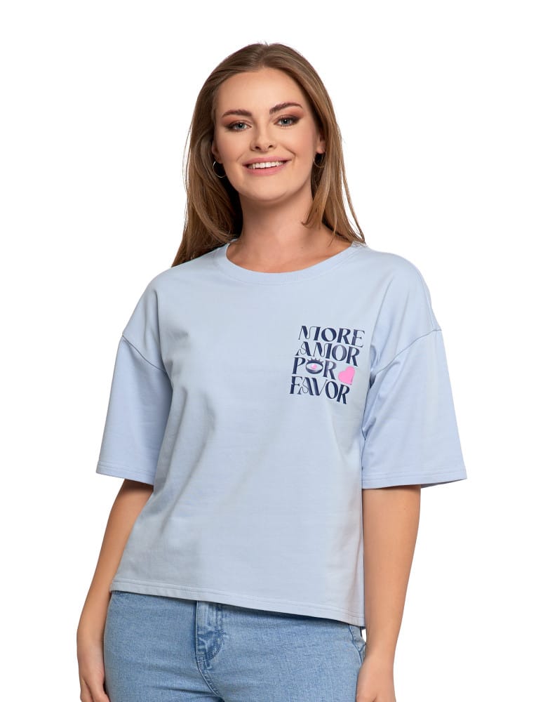 Koszulki z krótkim rękawem - T-shirt damski o luźnym kroju z napisami SZARY - produkt moraj.pl 36