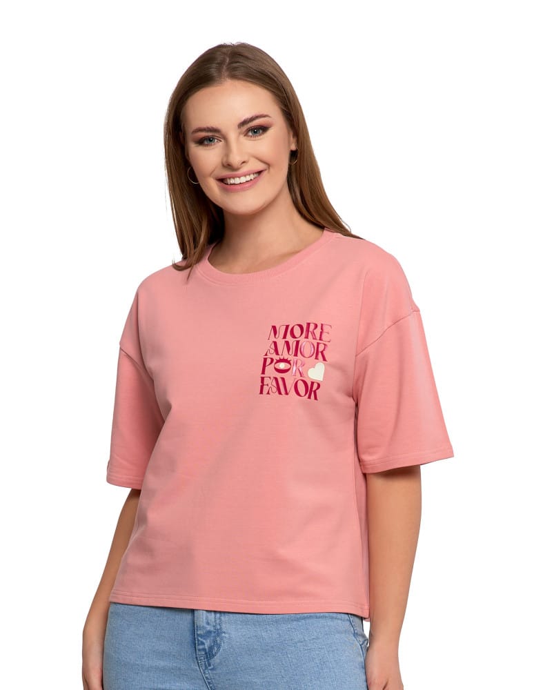 Koszulki z krótkim rękawem - T-shirt damski o luźnym kroju z napisami SZARY - produkt moraj.pl 45