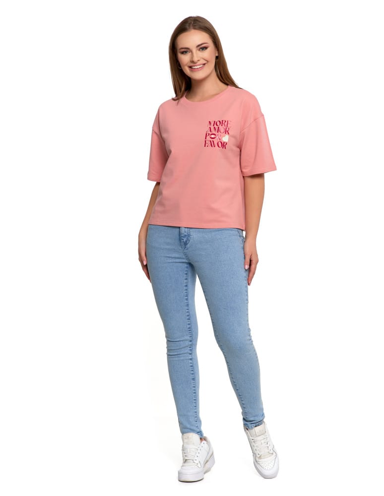 Koszulki z krótkim rękawem - T-shirt damski o luźnym kroju z napisami SZARY - produkt moraj.pl 48