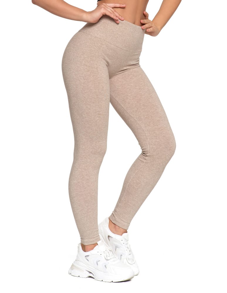 Legginsy damskie - Legginsy damskie ocieplane z wysokim stanem i szerokim pasem BEŻOWY  - produkt moraj.pl 4