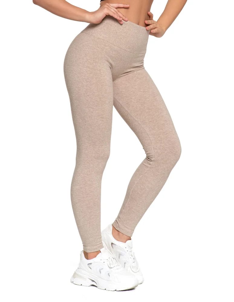 Legginsy damskie - Legginsy damskie ocieplane z wysokim stanem i szerokim pasem BEŻOWY - produkt moraj.pl 4