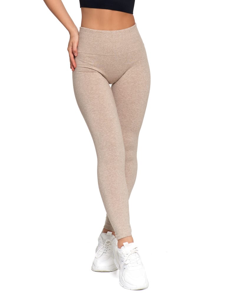 Legginsy damskie - Legginsy damskie ocieplane z wysokim stanem i szerokim pasem BEŻOWY  - produkt moraj.pl 6