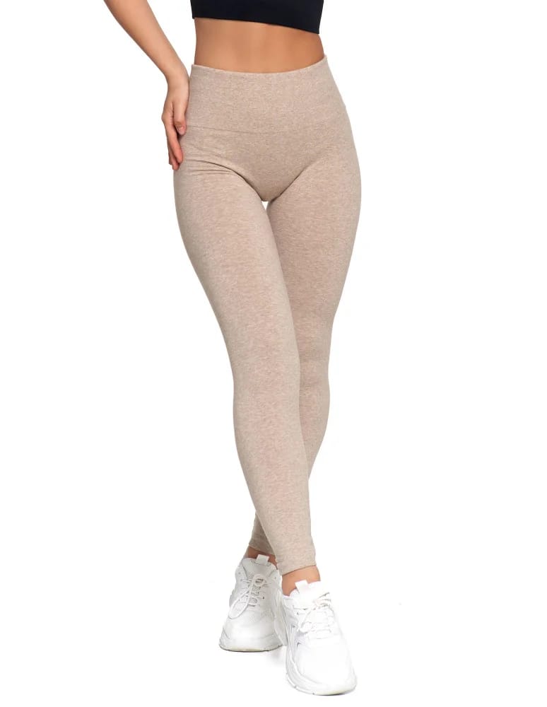 Legginsy damskie - Legginsy damskie ocieplane z wysokim stanem i szerokim pasem BEŻOWY - produkt moraj.pl 6
