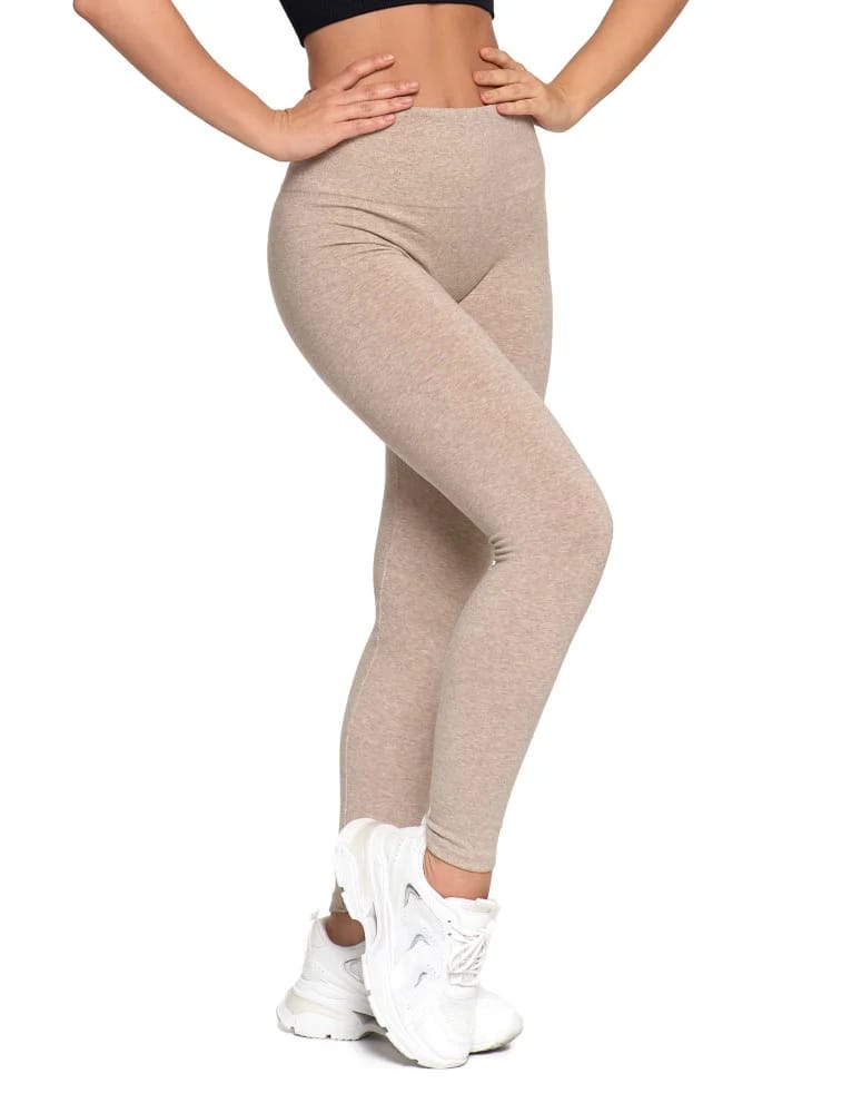 Legginsy damskie - Legginsy damskie ocieplane z wysokim stanem i szerokim pasem BEŻOWY - produkt moraj.pl 8