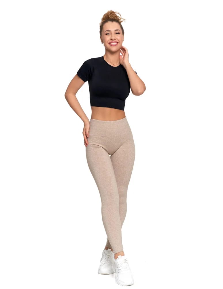 Legginsy damskie - Legginsy damskie ocieplane z wysokim stanem i szerokim pasem BEŻOWY - produkt moraj.pl 10