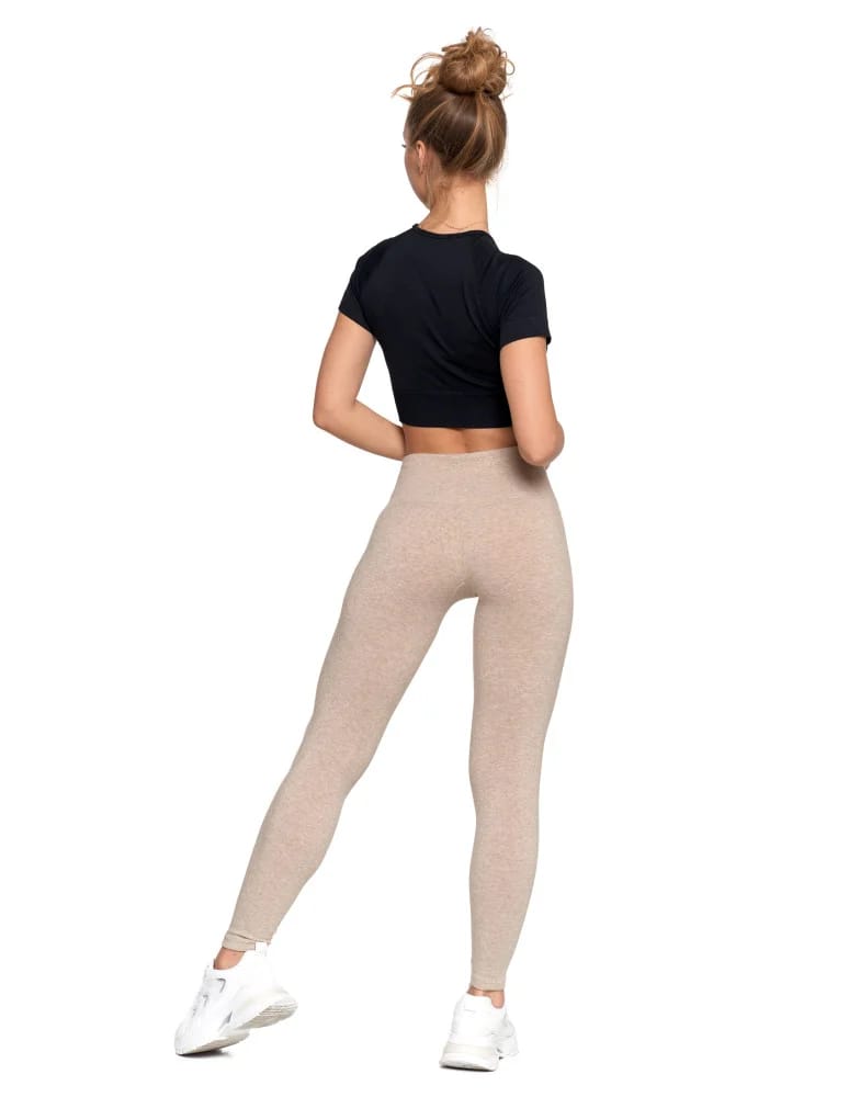 Legginsy damskie - Legginsy damskie ocieplane z wysokim stanem i szerokim pasem BEŻOWY - produkt moraj.pl 12