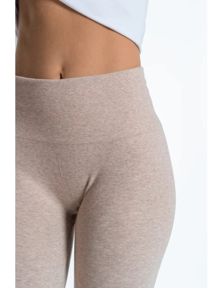 Legginsy damskie - Legginsy damskie ocieplane z wysokim stanem i szerokim pasem BEŻOWY - produkt moraj.pl 13