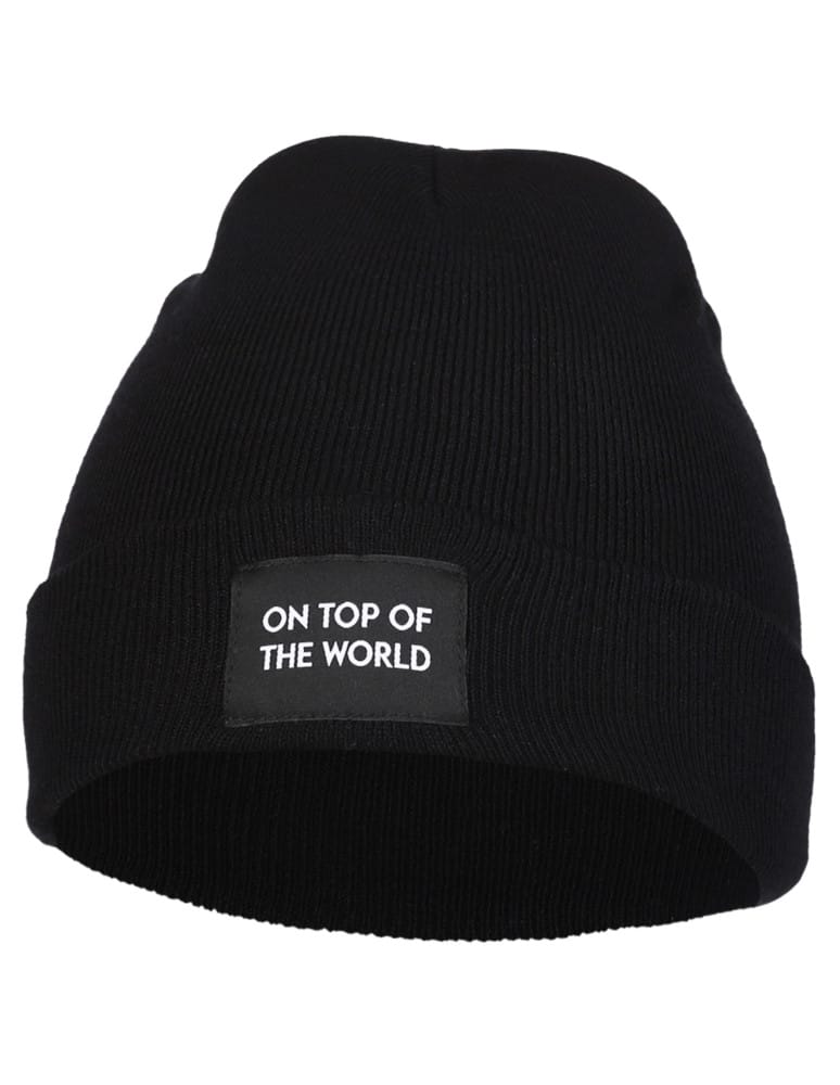 Czapki i opaski - Czapka damska przejściowa beanie z wiskozy z naszywką CZARNY - produkt moraj.pl 1