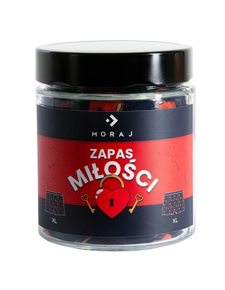 Bokserki dopasowane - Bokserki męskie z nadrukiem zapas miłości w słoiku GRANATOWY - produkt moraj.pl 2